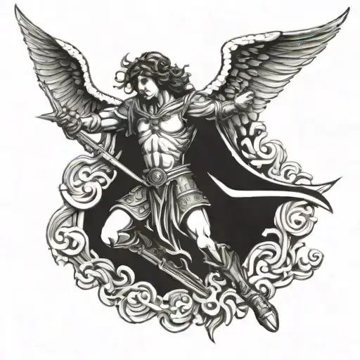 Saint Michael The Archangel Flying With A Sword