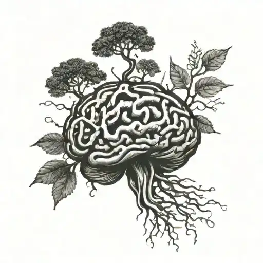 Upside Down Brain With Tree Coming Out Of Its Brain Stem