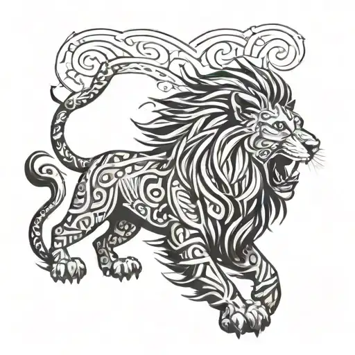 A Lion Roaring Fiercely In A Tribal Style Design