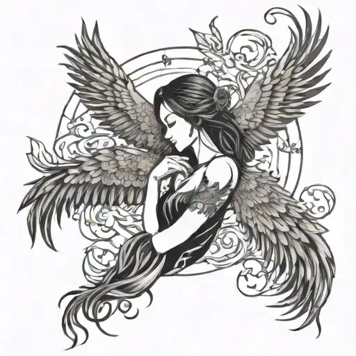 Design Of The Girl Next To The Phoenix Flying