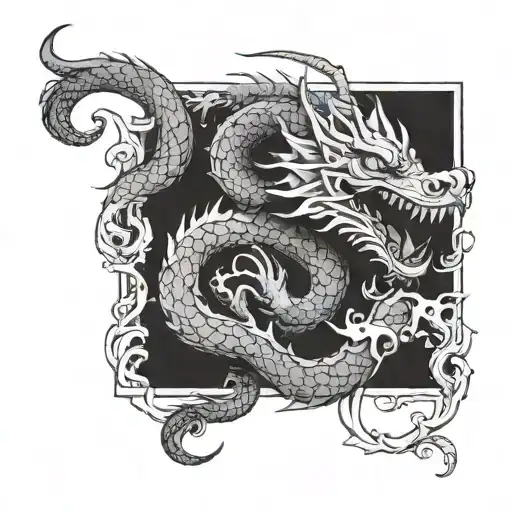 A Mythical Dragon Wrapping Around Your Arm In A Blackwork Style