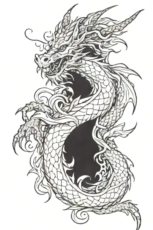 A Mythical Dragon Wrapping Around Your Arm In A Blackwork Style