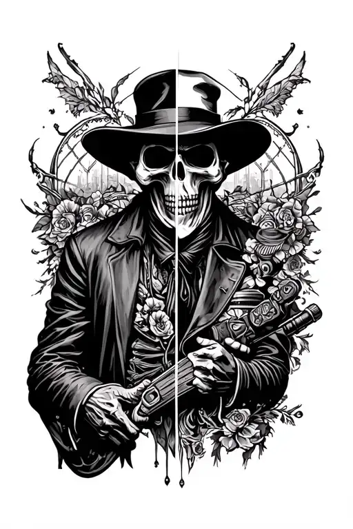 Full Back Half Grim Reaper And Half Peaky Blinder Gangster Human