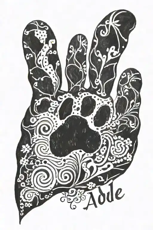 Dog Footprint That Says Adele Inside And Has 1 Eighth Note On Each Side