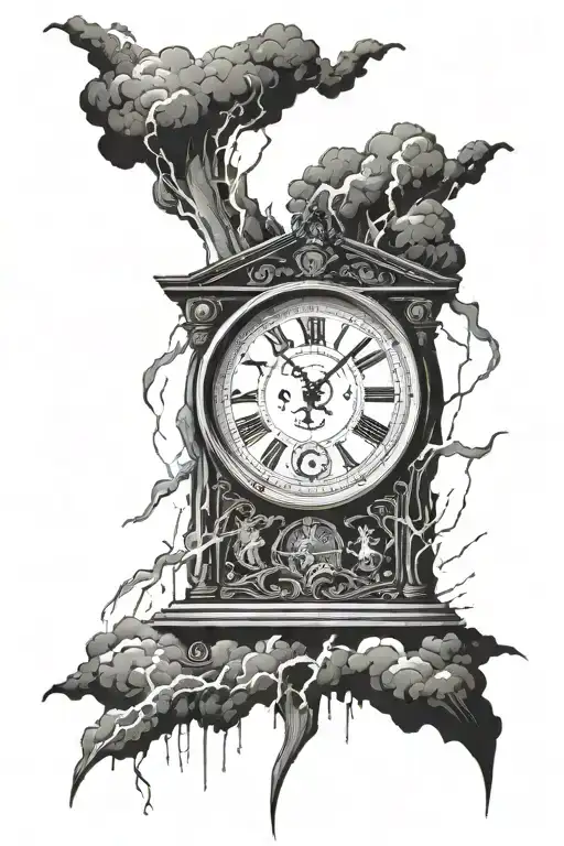 Clock Which Shows 5 Minutes After 12 Behind Lightnings By Thunderstorm