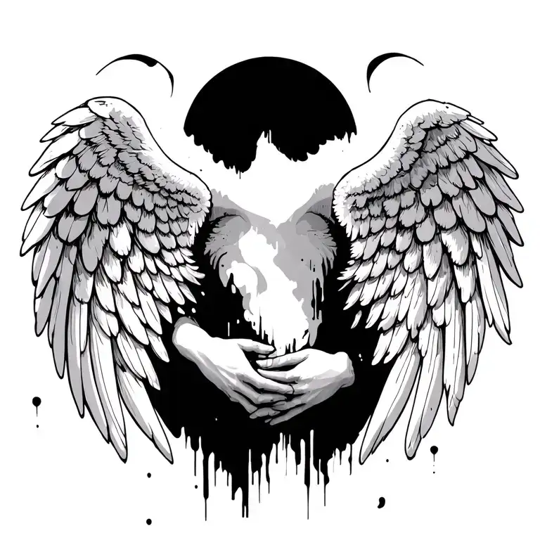 Damaged Angel Wings With Hands
