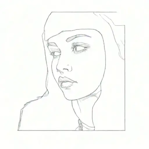 A Black And White Drawing Of A Woman Wearing A Hood