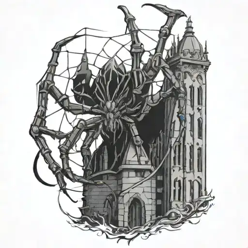 A Demonic Spider Crawling Up A Dark Tower