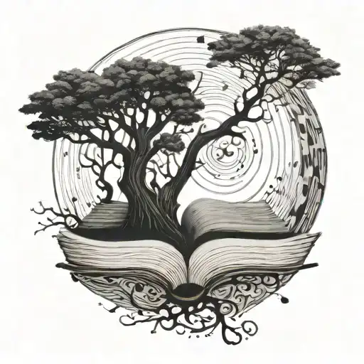 A Crescent Moon Made Of Book Pages With A Tree Silhouette In Front Of It