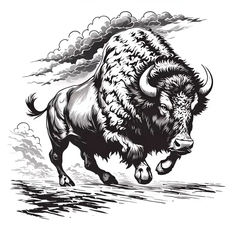 Single Buffalo Running Towards A Storm
