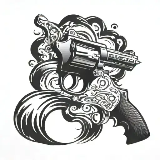A Revolver Pistol With Music Notes As The Barrel And Welding Flames As The Handle