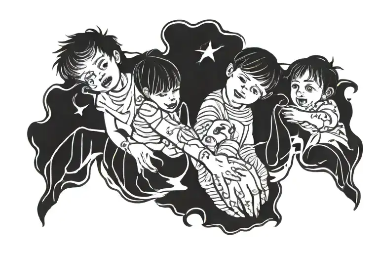 Me And My 5 Children Holding Hands