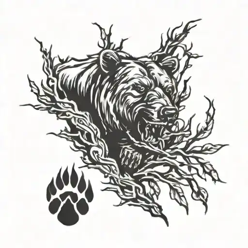 Bear Paw Print Made Out Of Tree Branches