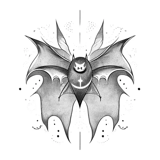 Upside Down Bat Wings Out With Moon