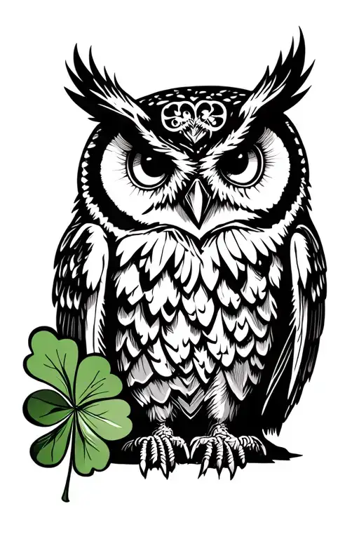 An Owl Sitting With A Clover Leaf And Spades
