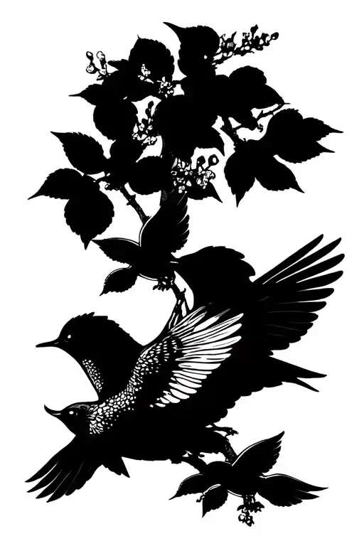 One Or More Swallows Flying Near A Cherry Tree