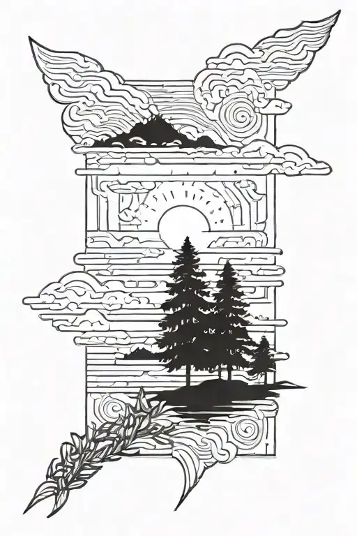 Sunset With Evergreen Background