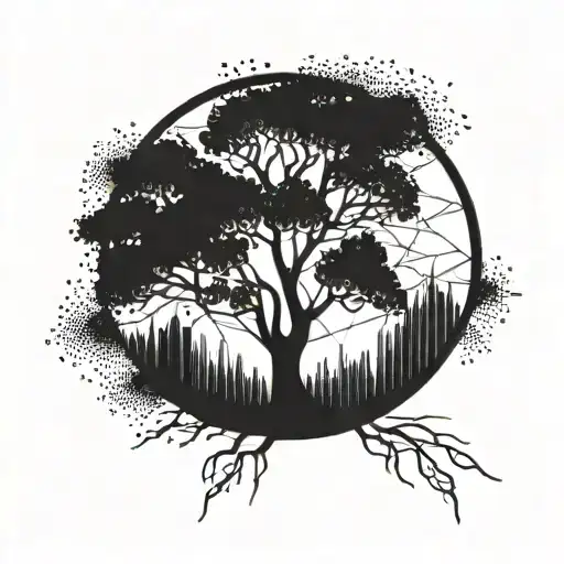 Geometric Tree Silhouette With Dotwork Shading