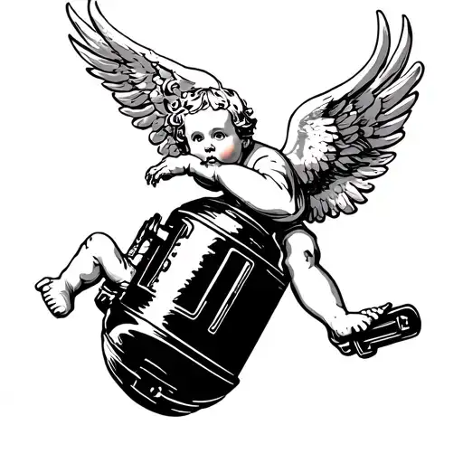 Cherub Flying Down To Push Handle Of A Tnt Detonator