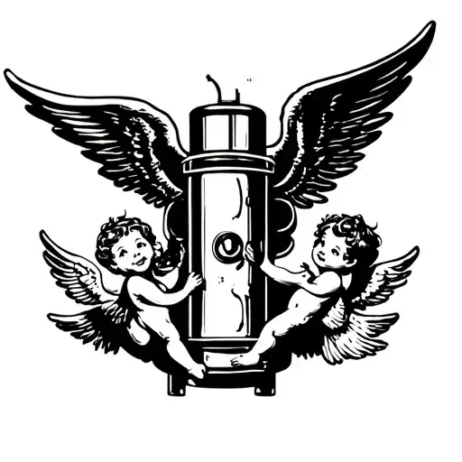 Cartoon Tnt Detonator And Cherub With Wings