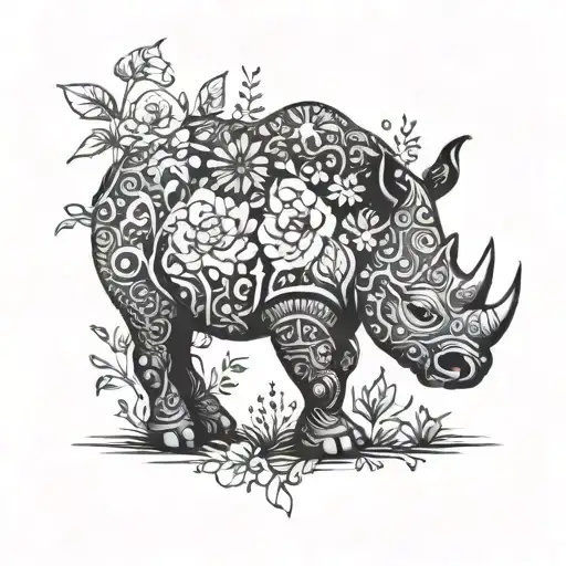 Rhino Silhouette Filled With Intricate Floral Patterns