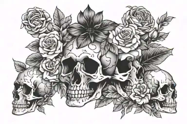 Roman Symbols With Skull And Flowers
