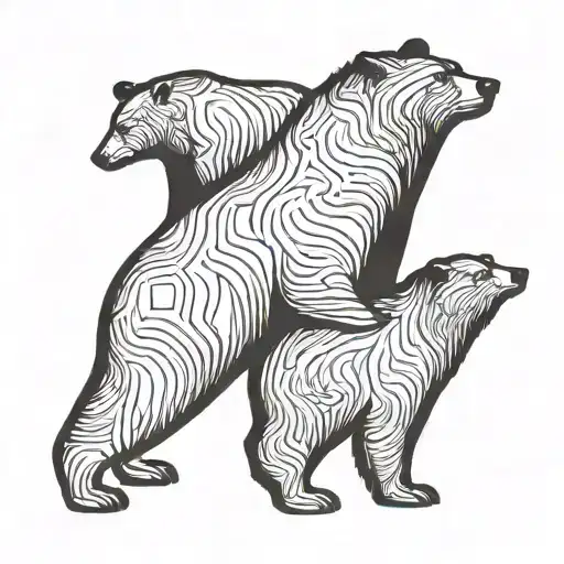 Simple One Line Bear Tattoo With Two Cubs