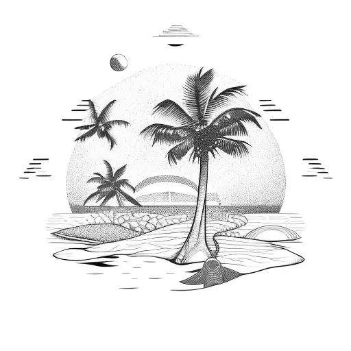 Alien Ufo Beach Scene With Palm Trees