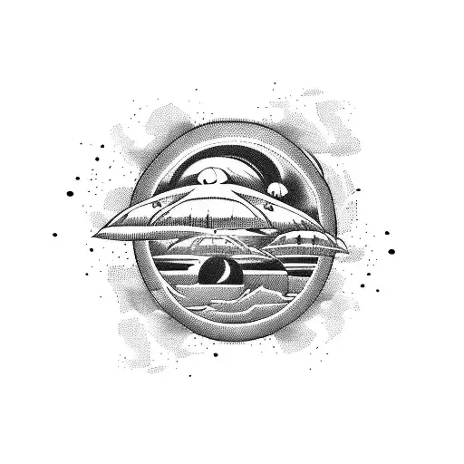 Alien Beach Invasion With Ufos And Palm Trees