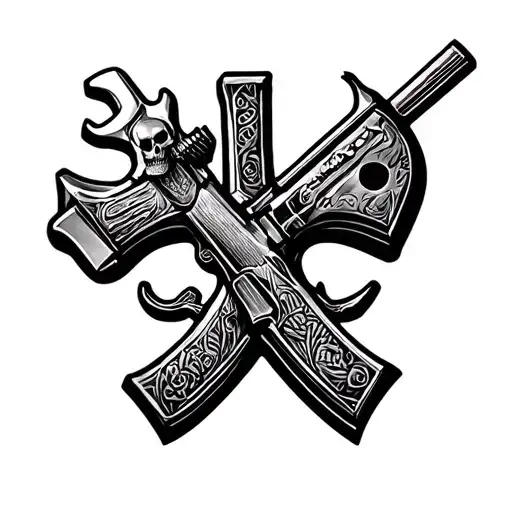 Skull Cross Wrench And Rifle Crossed