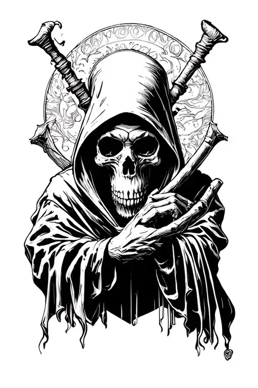 Grim Reaper Holding Skull