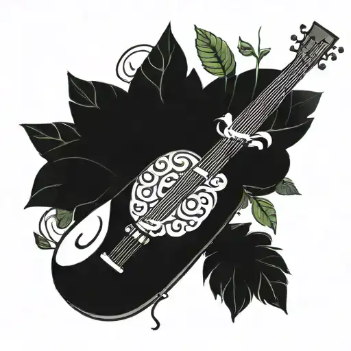 A Tattoo Design Combining Music Instruments And Plants In A Reggae-inspired Theme
