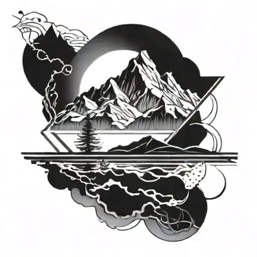An Abstract Design Combining Elements Of Swimming And Mountains