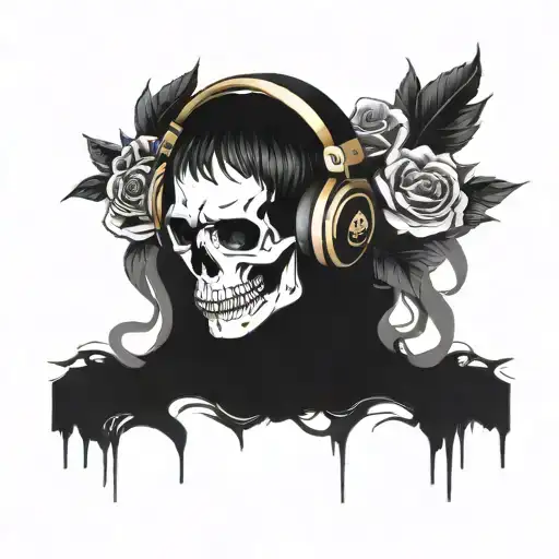 A Skull Wearing Headphones Surrounded By Roses And Smoke