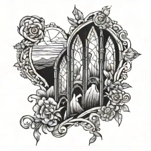 A Stained Glass Window Inspired Tattoo Featuring Scenes From The Bible And Heavenly Beings