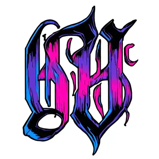 666 Gothic Text Colored With Pink Purple And Blue