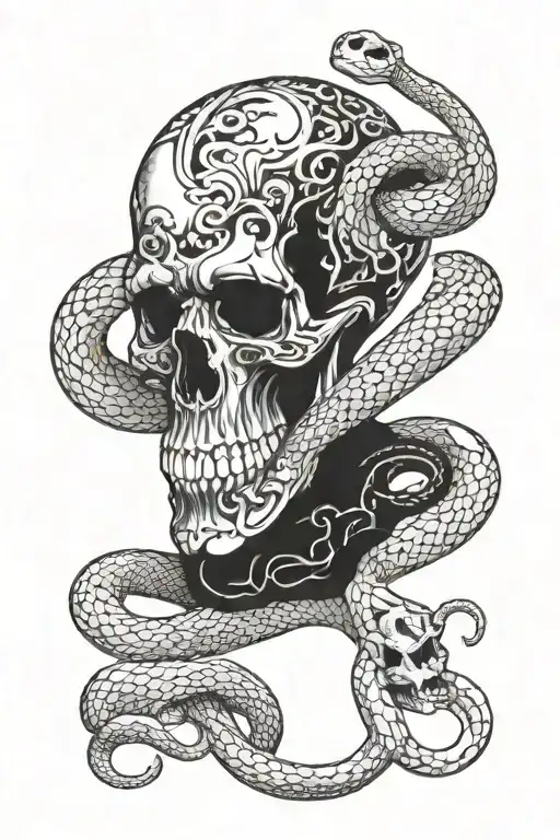Skull With Snake And Skull