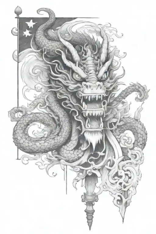 Chinese Dragon With One Piece Flag