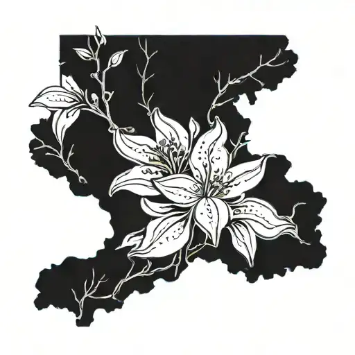 A Blackwork Silhouette Of The Texas State Outline Filled With Blue Bonnets