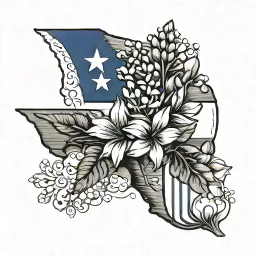 Texas Flag With Blue Bonnets Incorporated Into The Design