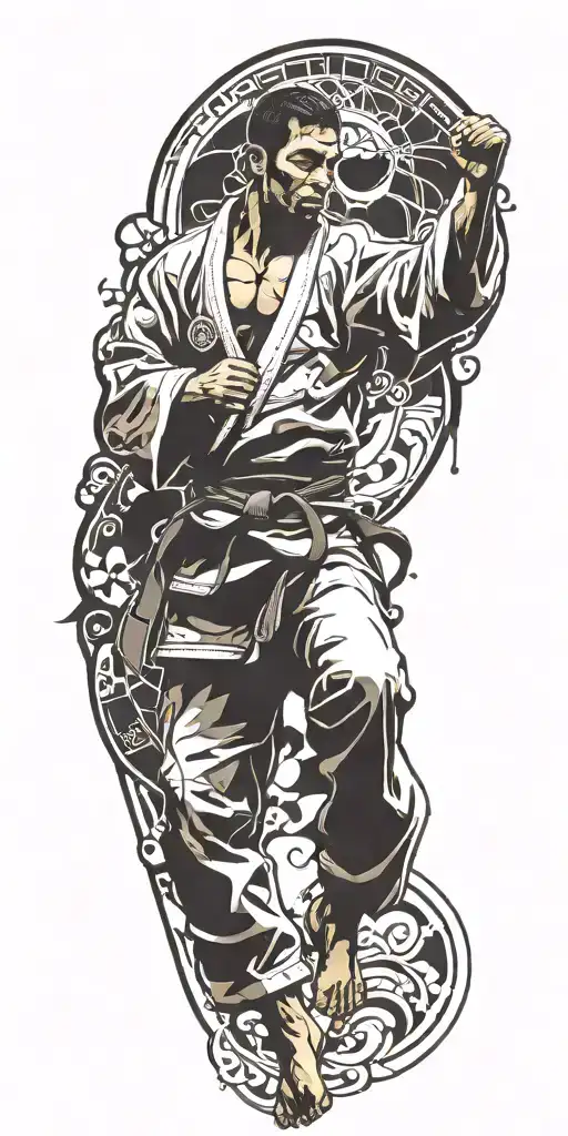 Incorporate A Silhouette Of A Jiu Jitsu Fighter In Action