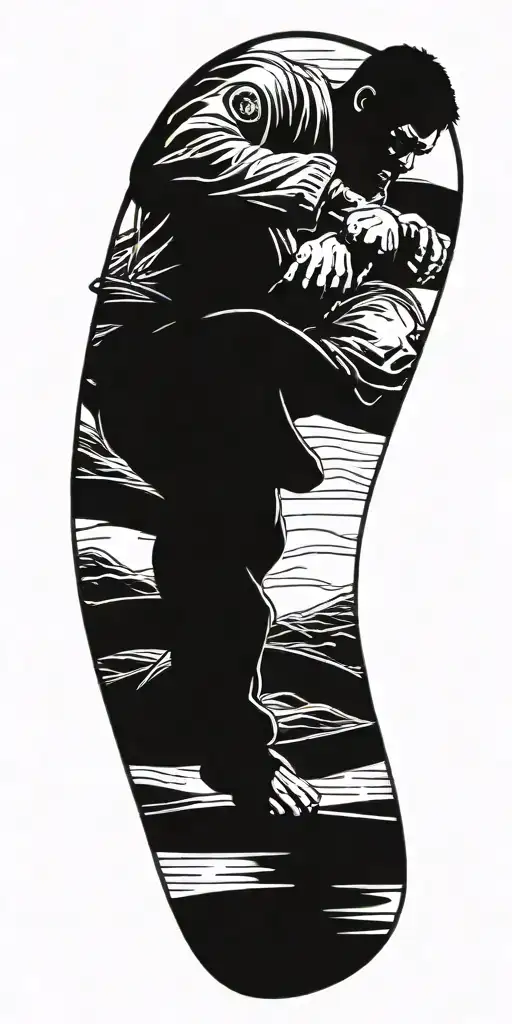 Incorporate A Silhouette Of A Jiu Jitsu Fighter Rolling
