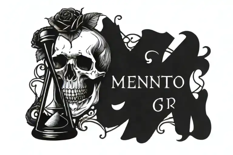 Memento Mori Lettering With A Hourglass A Skull And A Rose In A Vase