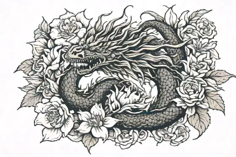 Dragon And Flowers Growing