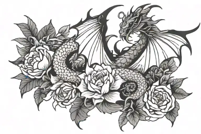 Dragon And Flowers Blooming From Wings Made