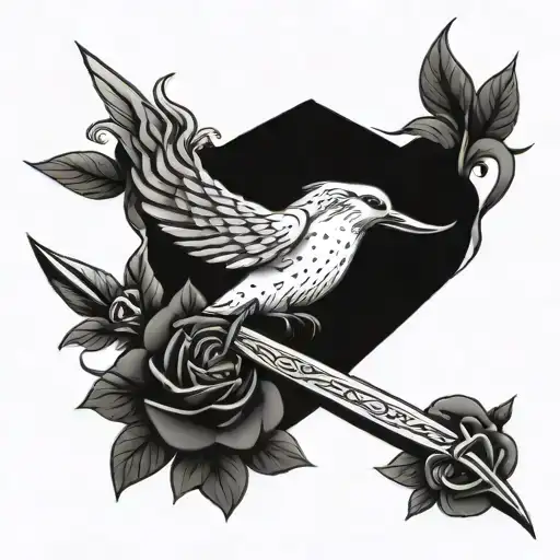 A Peaceful Dove Holding A Dagger Surrounded By Roses