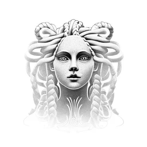 Sculpture Of A Braided-haired Woman With The Sun Behind Her And Her Face Visible In Profile