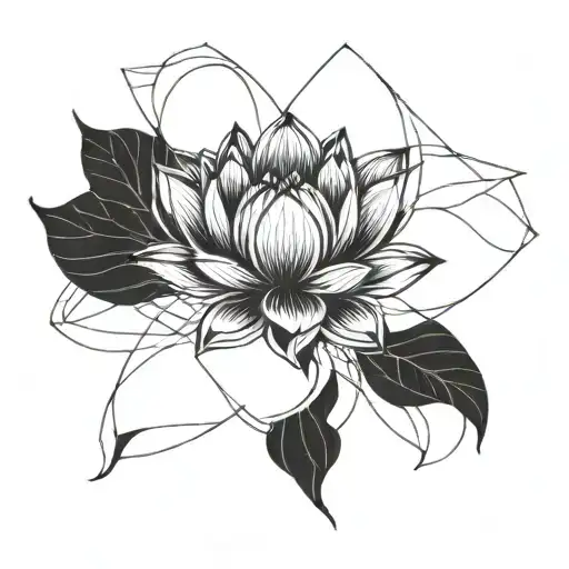 Lotus Flower Intertwined With Geometric Shapes