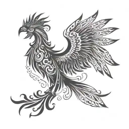 A Tribal Phoenix Spreading Its Wings In A Blackwork Style