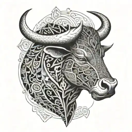 A Majestic Bull Head With Intricate Geometric Patterns Incorporated Into The Design
